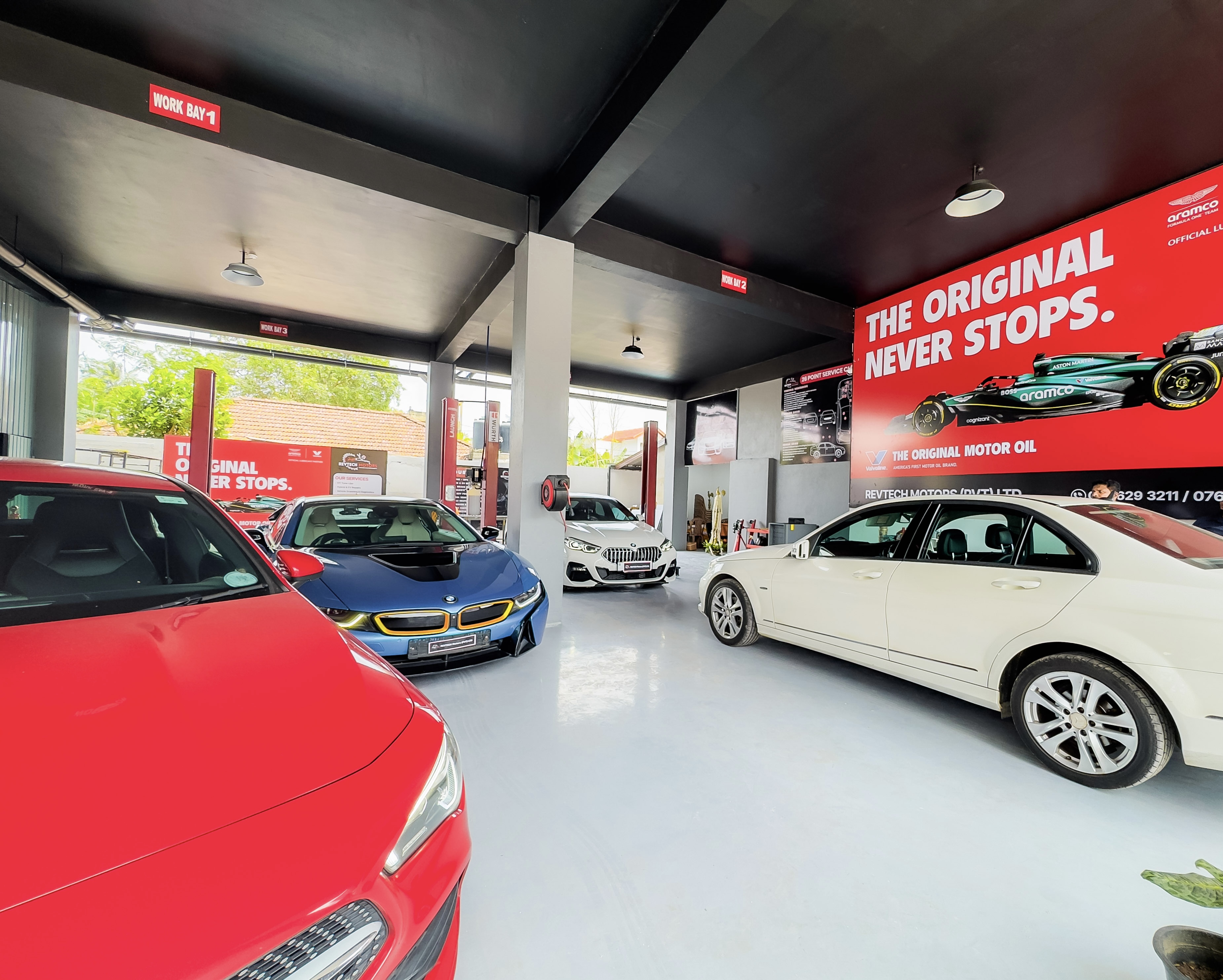 Modern workshop interior at REVTECH Motors